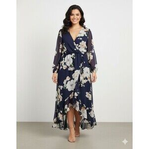 Fashion Nova 1X Plus Fairy Hi-Lo Chiffon Wrap Maxi Dress Flowy Euc feminine sexy